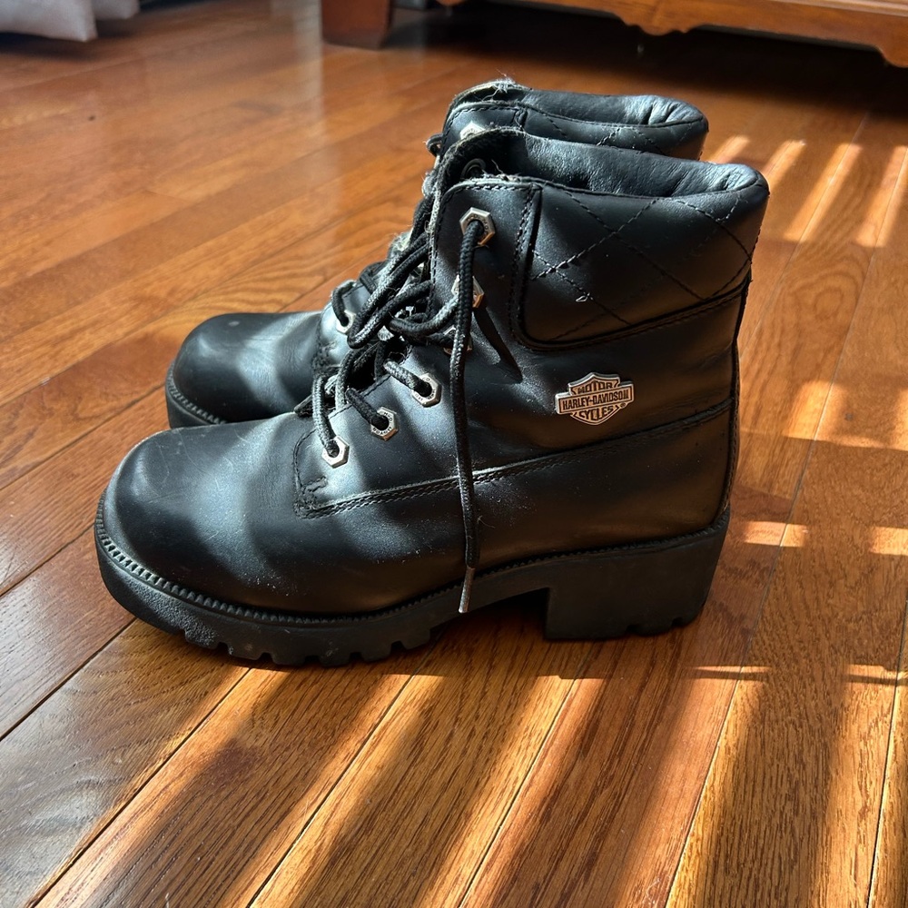 Harley-Davidson Black Lace-Up Leather Motorcycle Ankle Boots